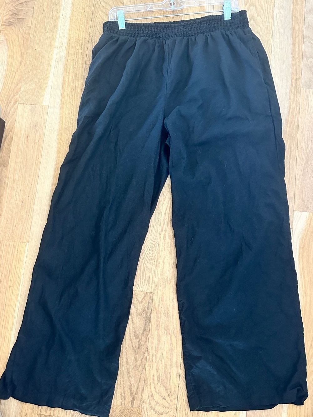 aerie Black Wide-Leg Elastic-Waist Linen Pants